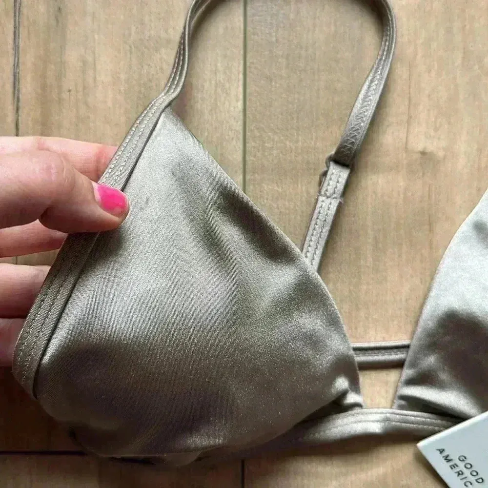 NWT Good American Mink Shine Perfect Fit Triangle Bikini Top Strappy Sz 2 Medium - Image 9