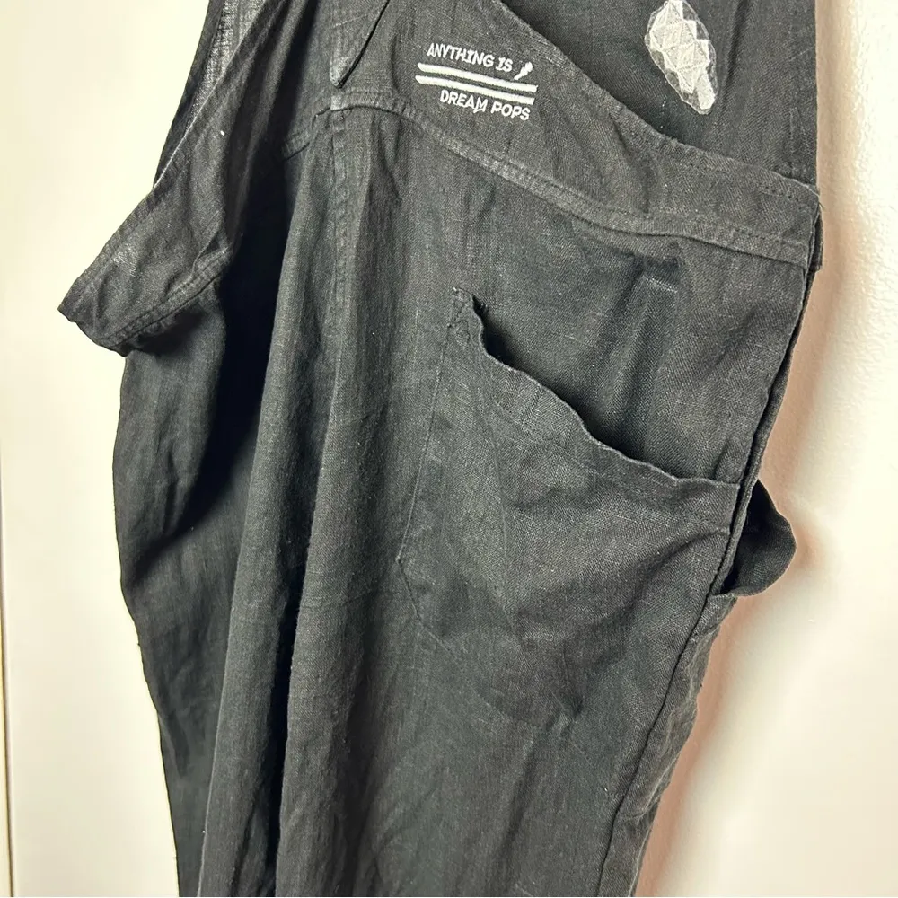 Lily Ashwell Linen Overalls Jumpsuit Slim Leg Black Size L - Image 8