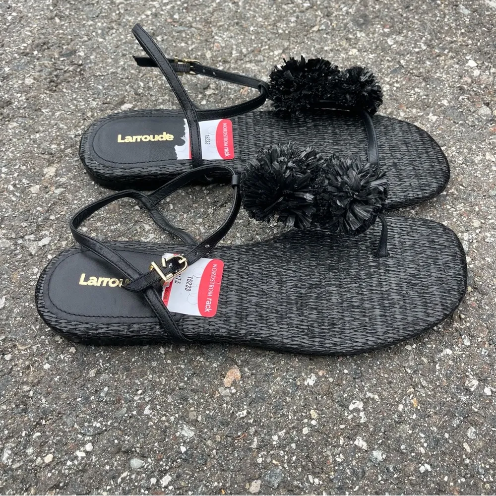 Larroude “Marilyn” Raffia Puff Leather Sandals New! Size 7.5 - Image 5