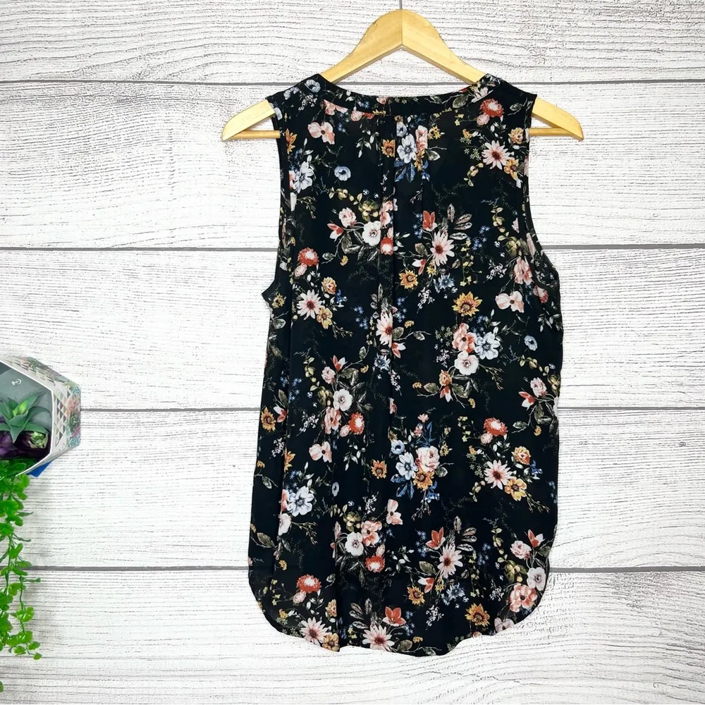 Pink Rose Black Floral Sleeveless Lightweight Casual Blouse Top Size Large - Image 8