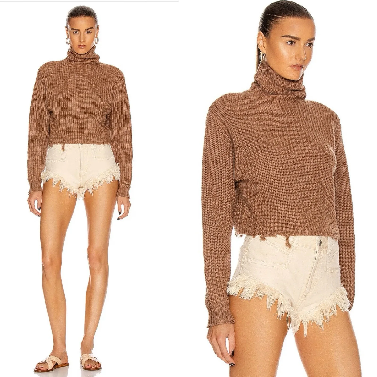 RtA Beau Turtleneck Sweater Desert Sand XS Distressed Knit Street wear pullover Tan - Image 2