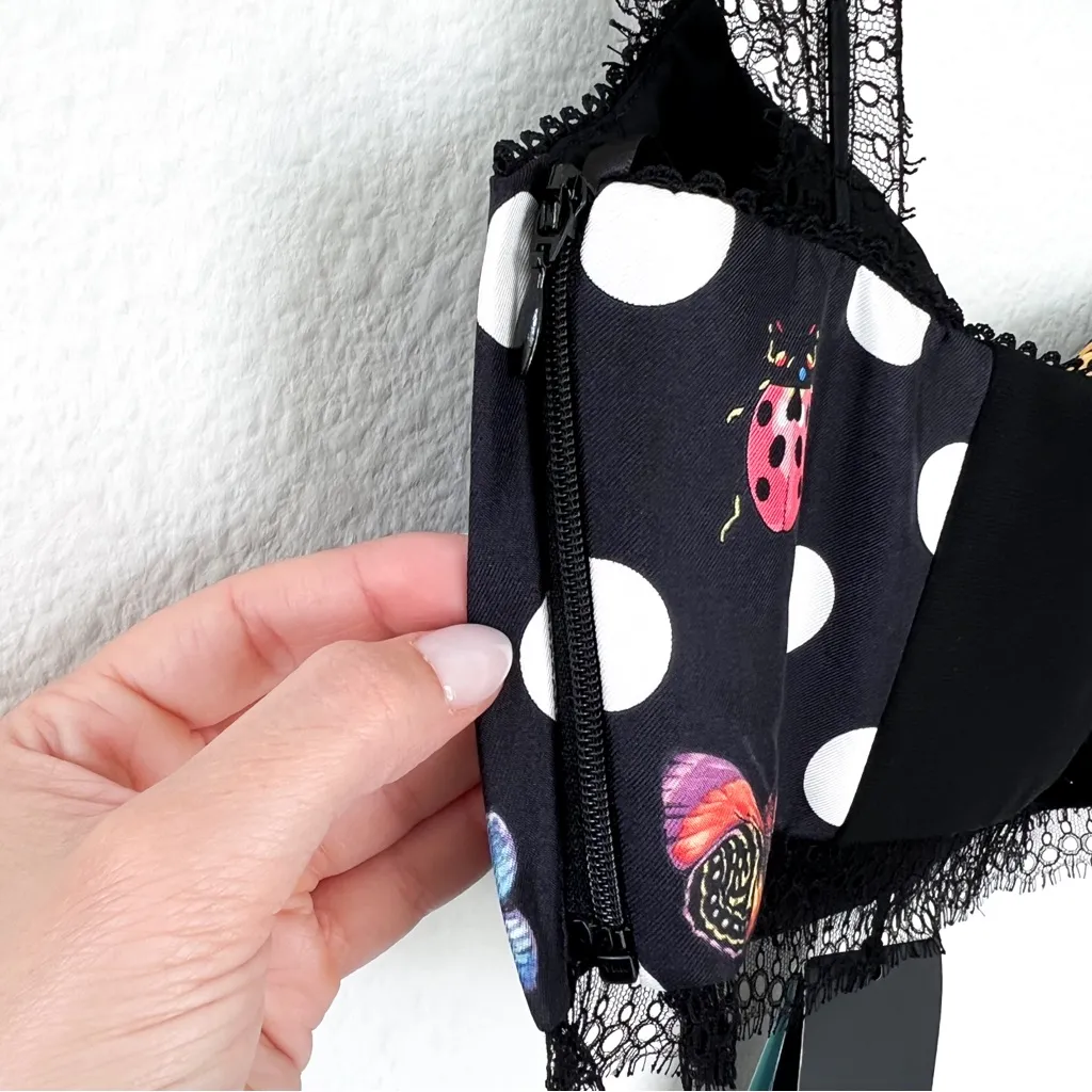 New Versace x Dua Lipa Butterfly Ladybug Polka Dot Silk Bra Top with Lace - Image 6