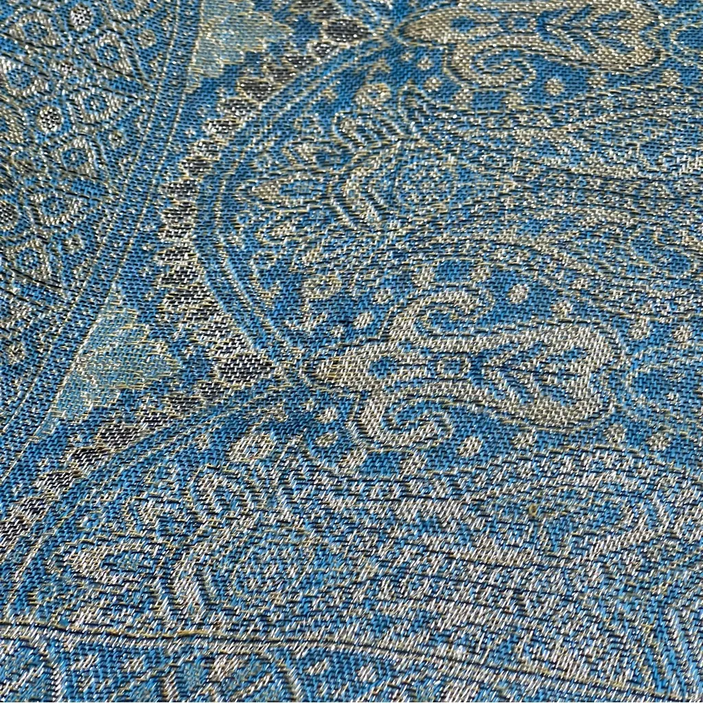Pashmina Silk blend fringe Elegant Blue and Gold Paisley Scarf wrap shawl 70’ - Image 13