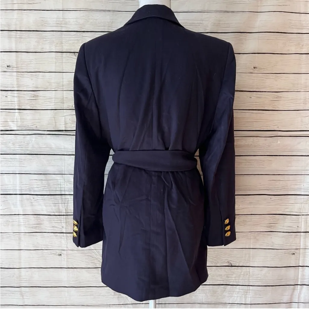 Escada Navy Wool & Cashmere Double Breasted Belted Blazer Size 8 Blue - Image 5