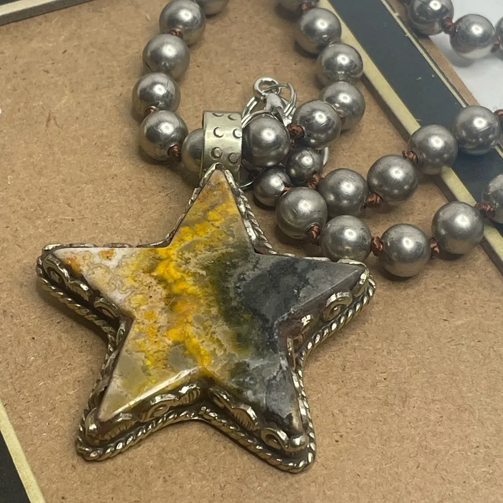 Bumblebee Jasper Star Pendant on a Faux Navajo Pearl Necklace - Image 7