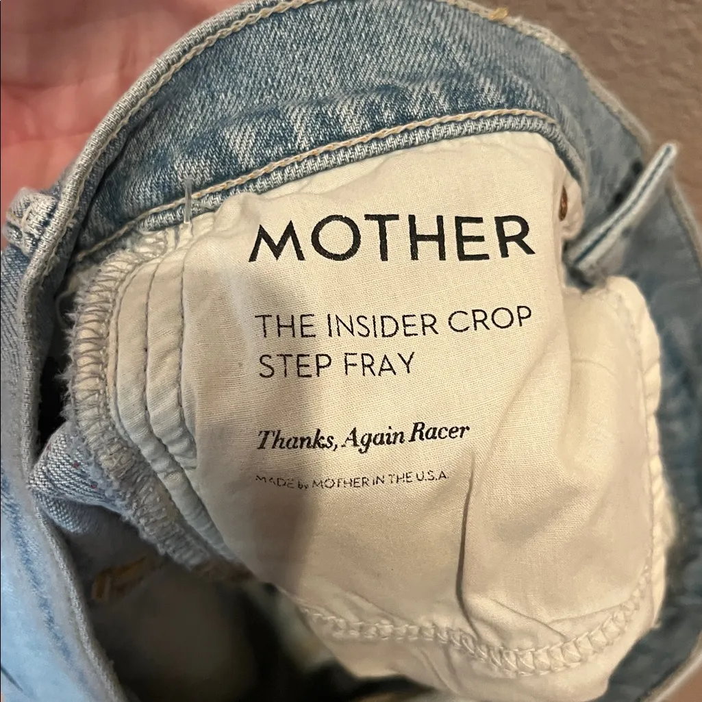 Mother Superior Women’s Denim Cutoffs Shorts Size 27 Thanks Again Racer Stripes Blue - Image 12