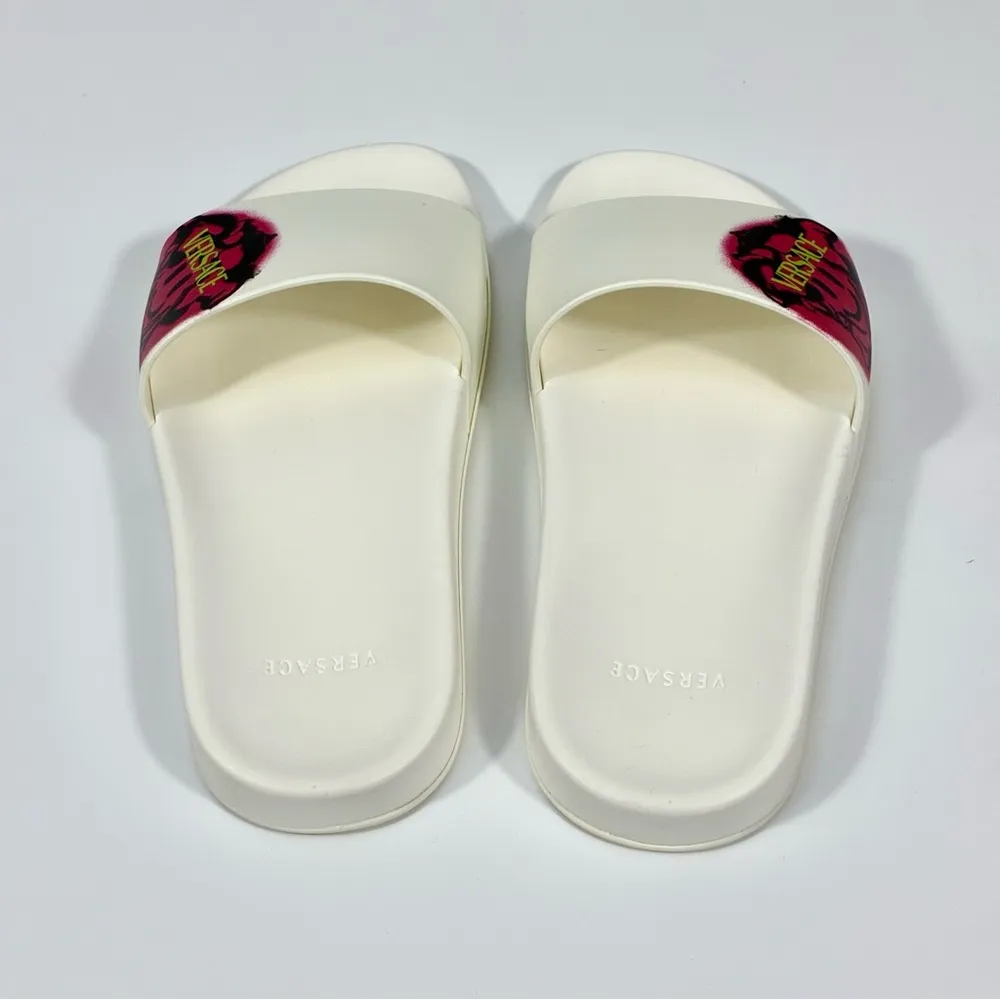 Versace Medusa Smiley Slide Sandals White Fuchsia 7 US 37 EU NEW - Image 6