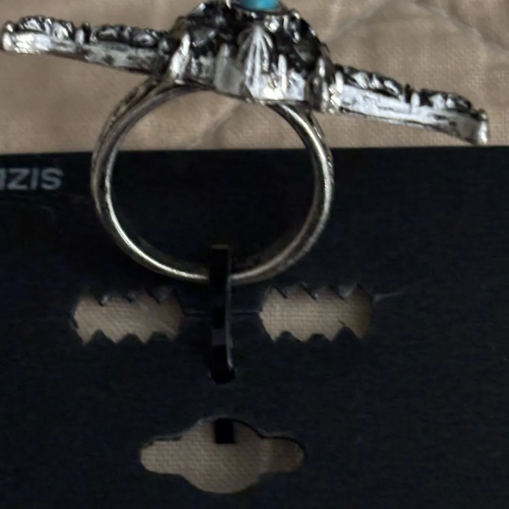 Shyanne  Silver and Turquoise Bull Skull Ring - Image 4