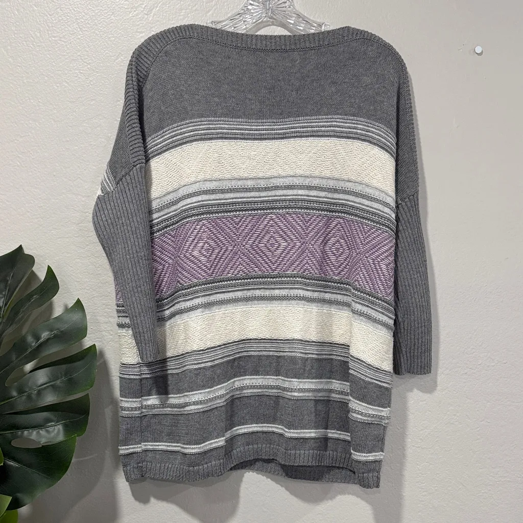 Sonoma knit boat neck Gray and Cream Women's Sweater - Image 2