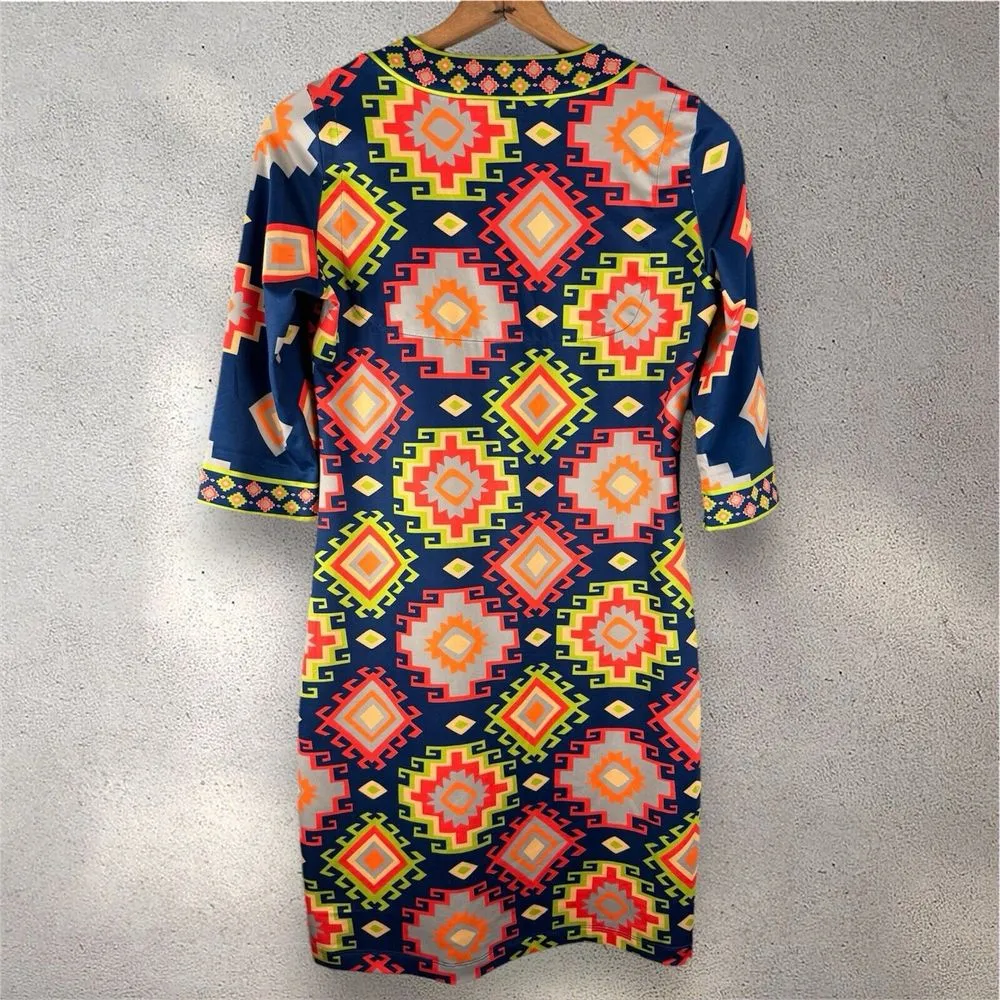 GRETCHEN‎ SCOTT JERSEY SPLIT NECK DRESS OBEROI AZTEC SOUTHWESTERN GEOMETRIC SZ S - Image 4
