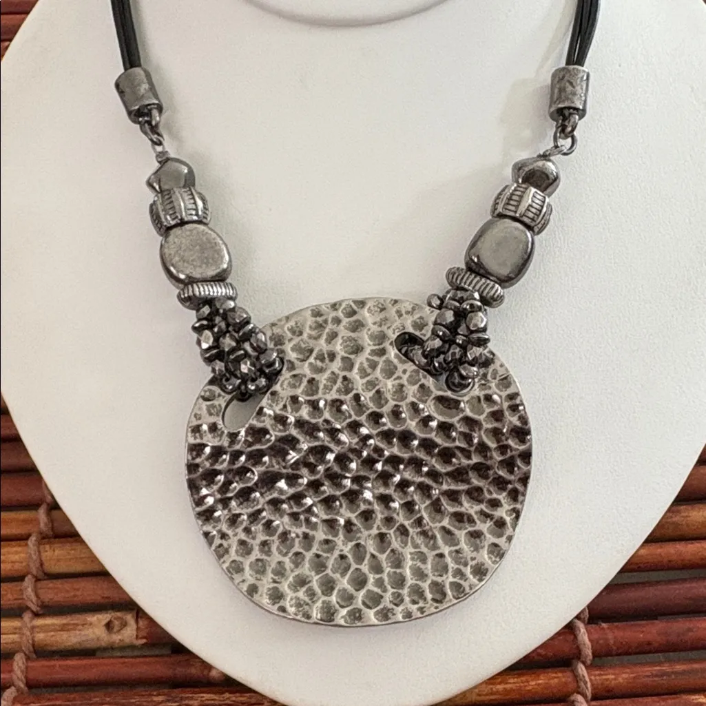 Chico's Textured Silver Pendant Necklace 16”-20” - Image 2