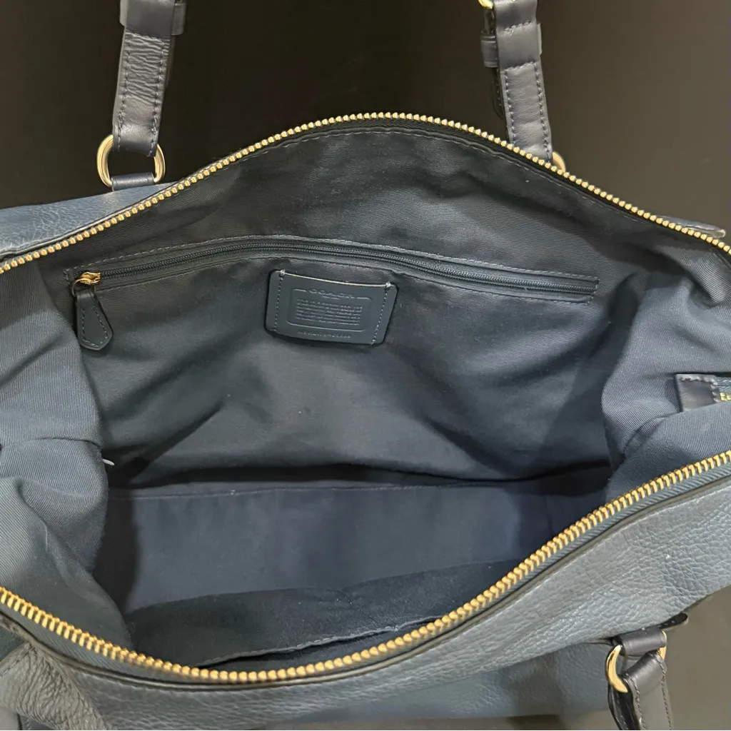 COACH C5689 Kleo Carryall Denim Blue Pebbled Suede Leather Satchel Shoulder Bag - Image 12