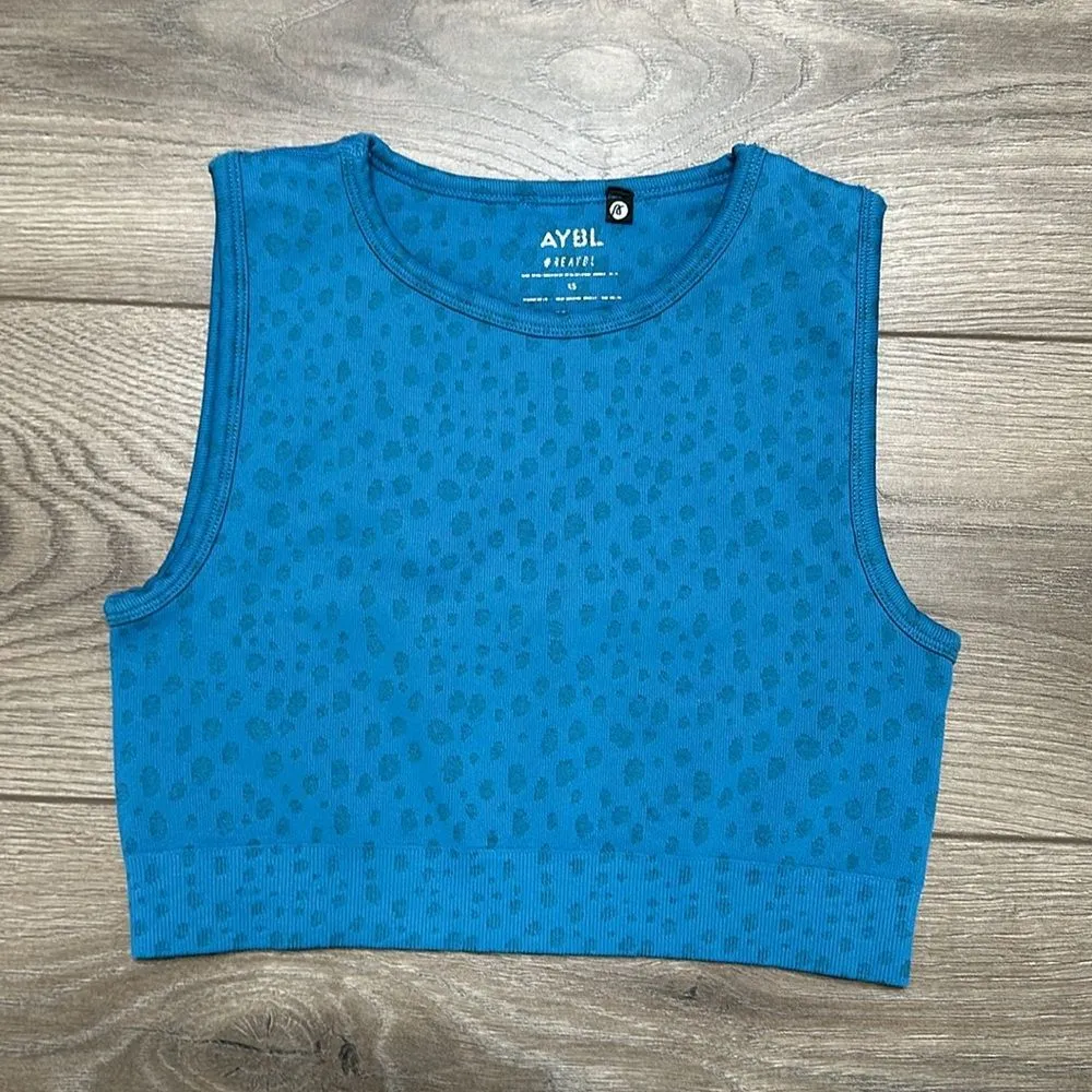 Two AYBL Evolve‎ Speckle Seamless Crop Training Tanks Link And Blue Size XS - Image 2