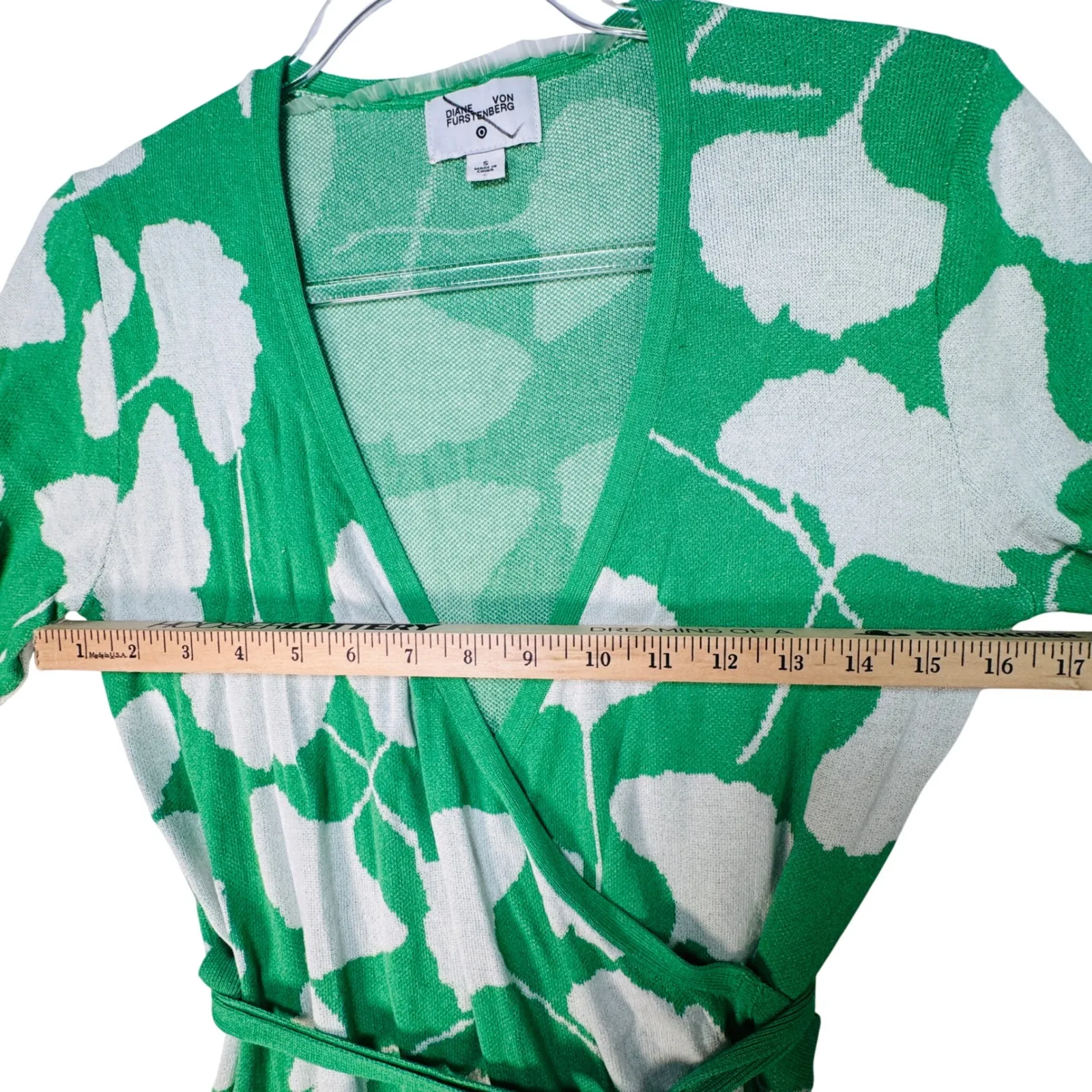 DVF for Target Green White Wrap Dress Small Floral Belted Knit Collab Collection - Image 6