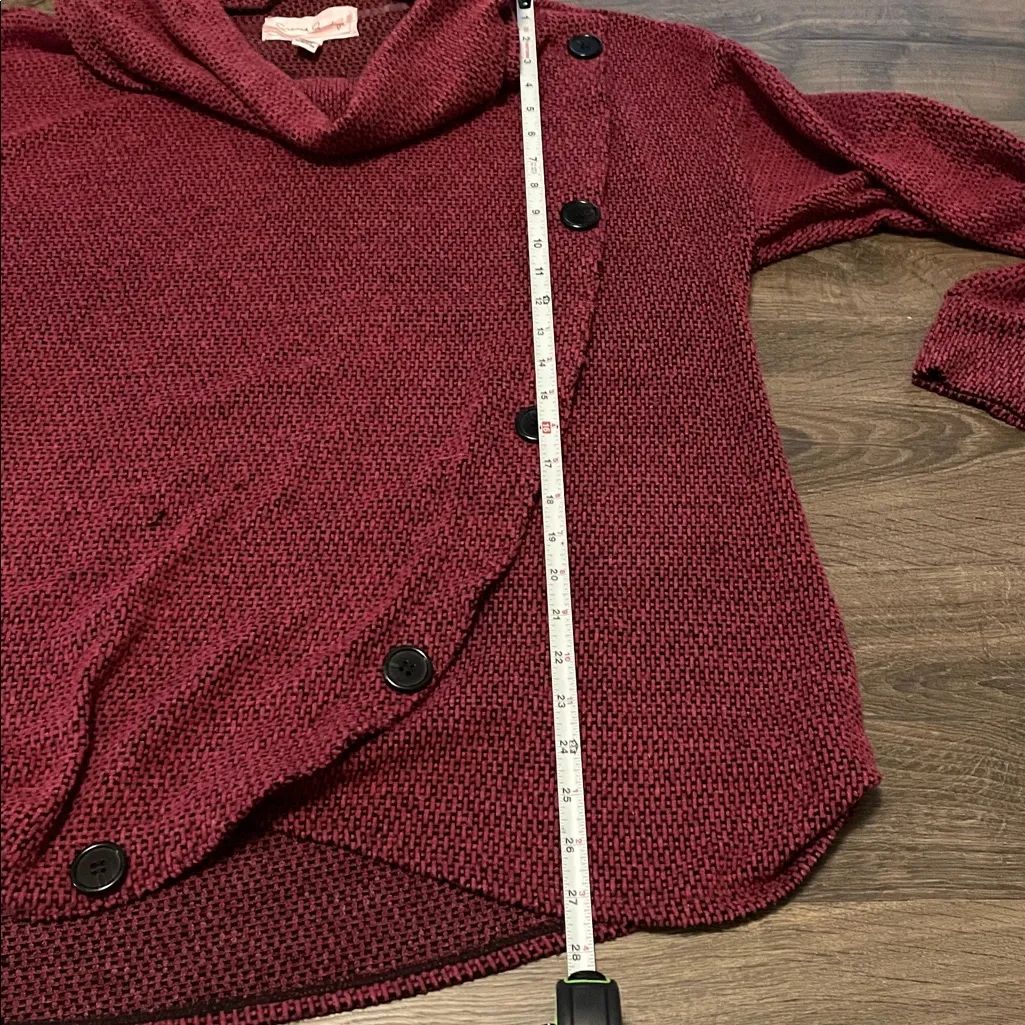 French Laundry Maroon Burgundy Cowl Neck Sweater w/Black Button Detail Size 1X - Image 4