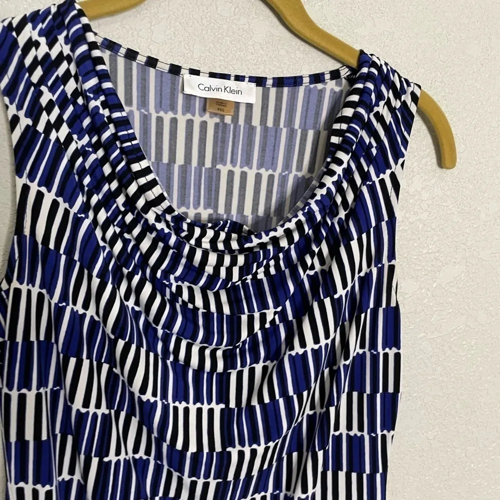 Calvin Klein Blue Black White Paintstroke Sleeveless Blouse PXS - Image 5