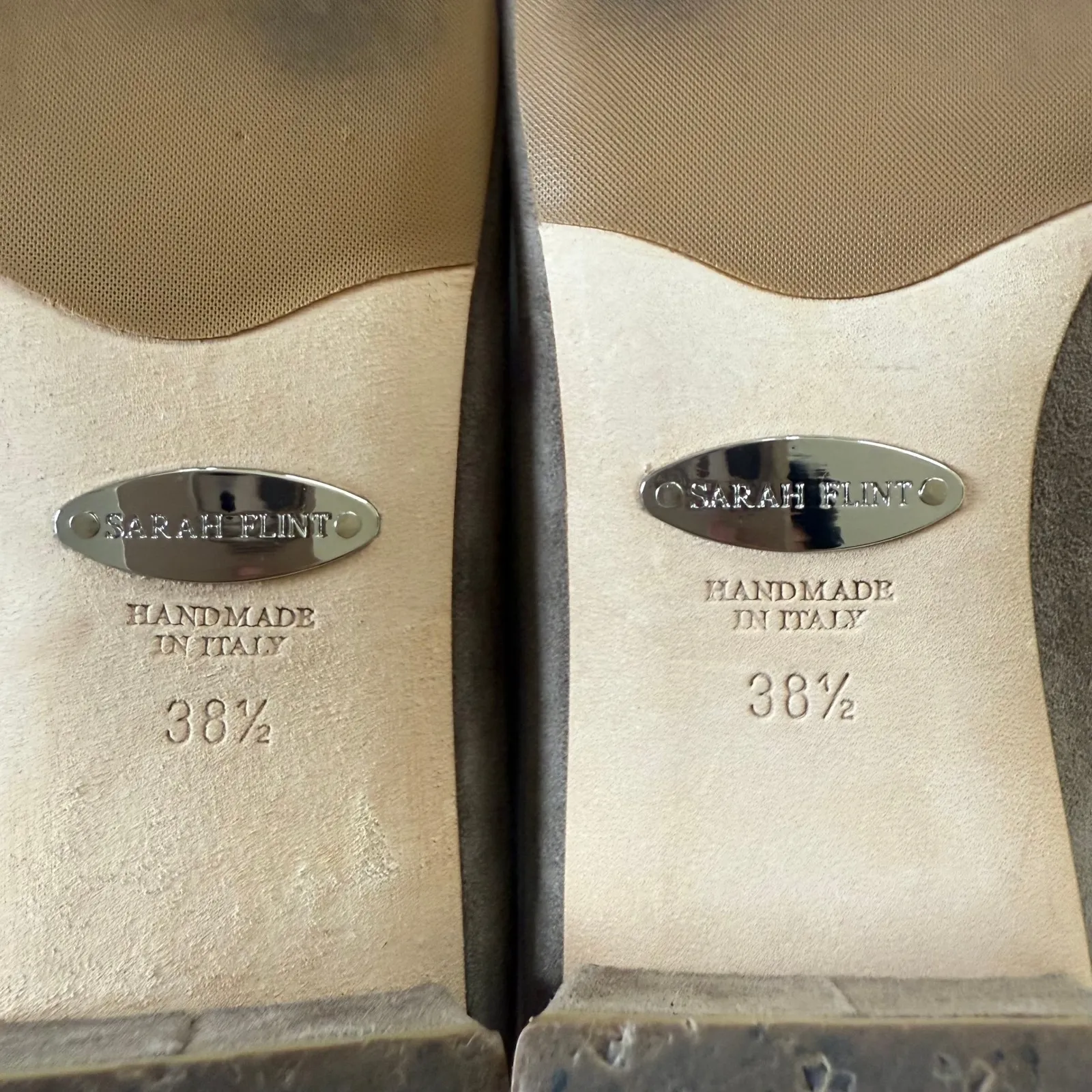 Sarah‎ Flint Handmade in Italy Suede Loafers Block Heel Comfortable Chic Sz 38.5 Gray - Image 5