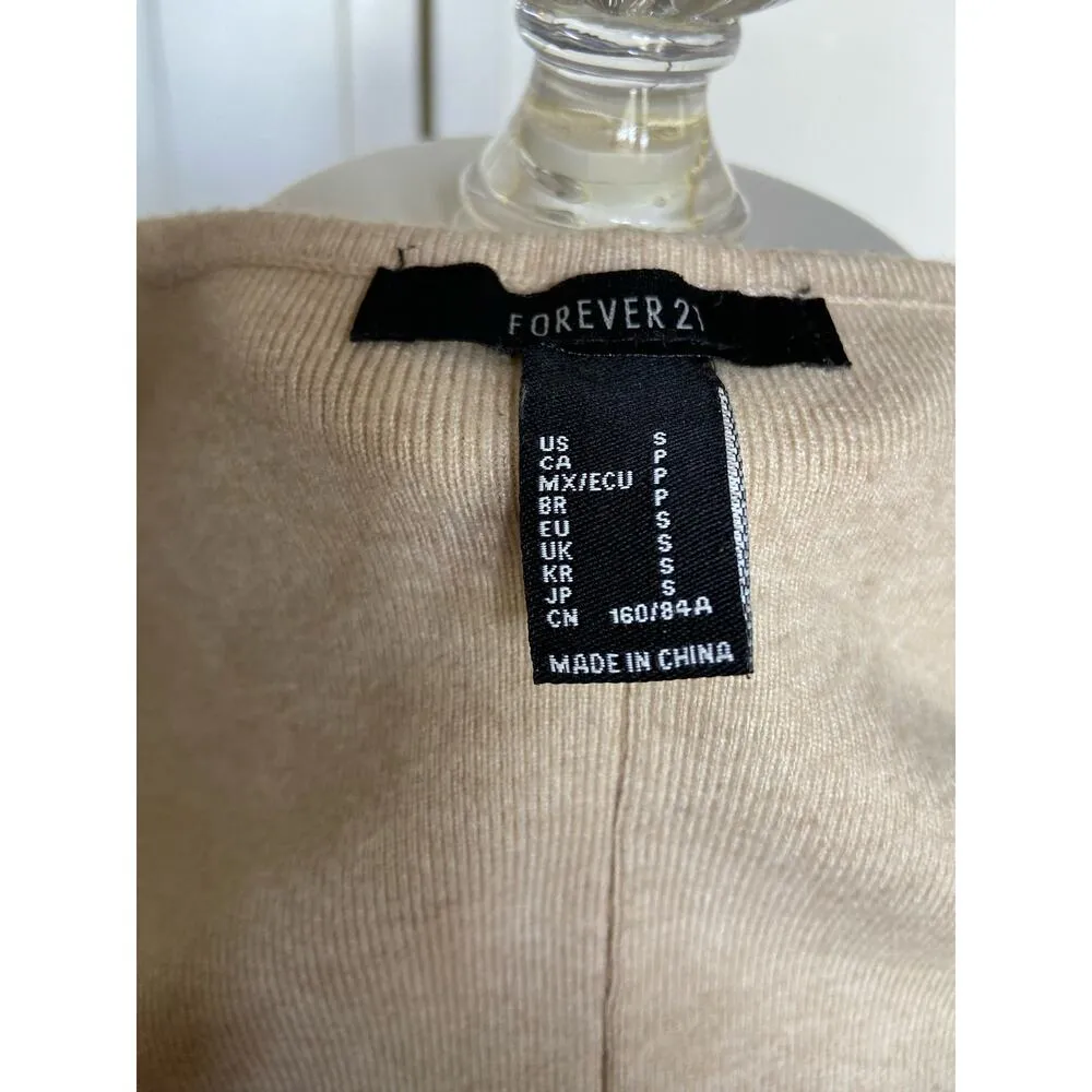 Forever 21 Womens Cardigan Sweater Size S V-Neck Drop Shoulder Beige Long Sleeve - Image 9