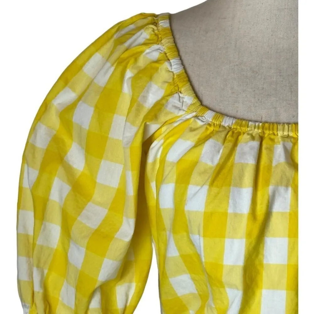 Color Me Courtney Shirt Women Small Yellow And White‎ Gingham Cropped Kris Top - Image 6
