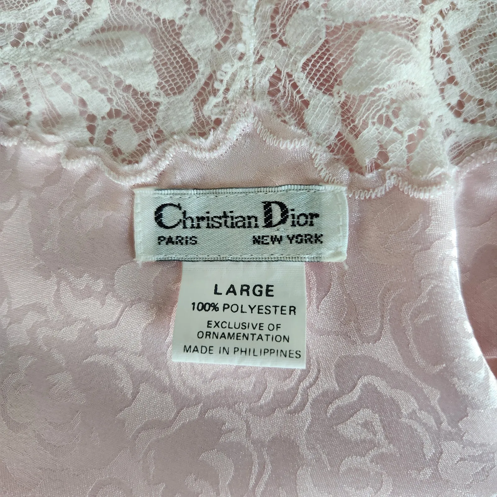 90s Vintage Pale Pink Floral Jacquard Lace Trim Camisole Satin Lingerie Tank L Size L - Image 7