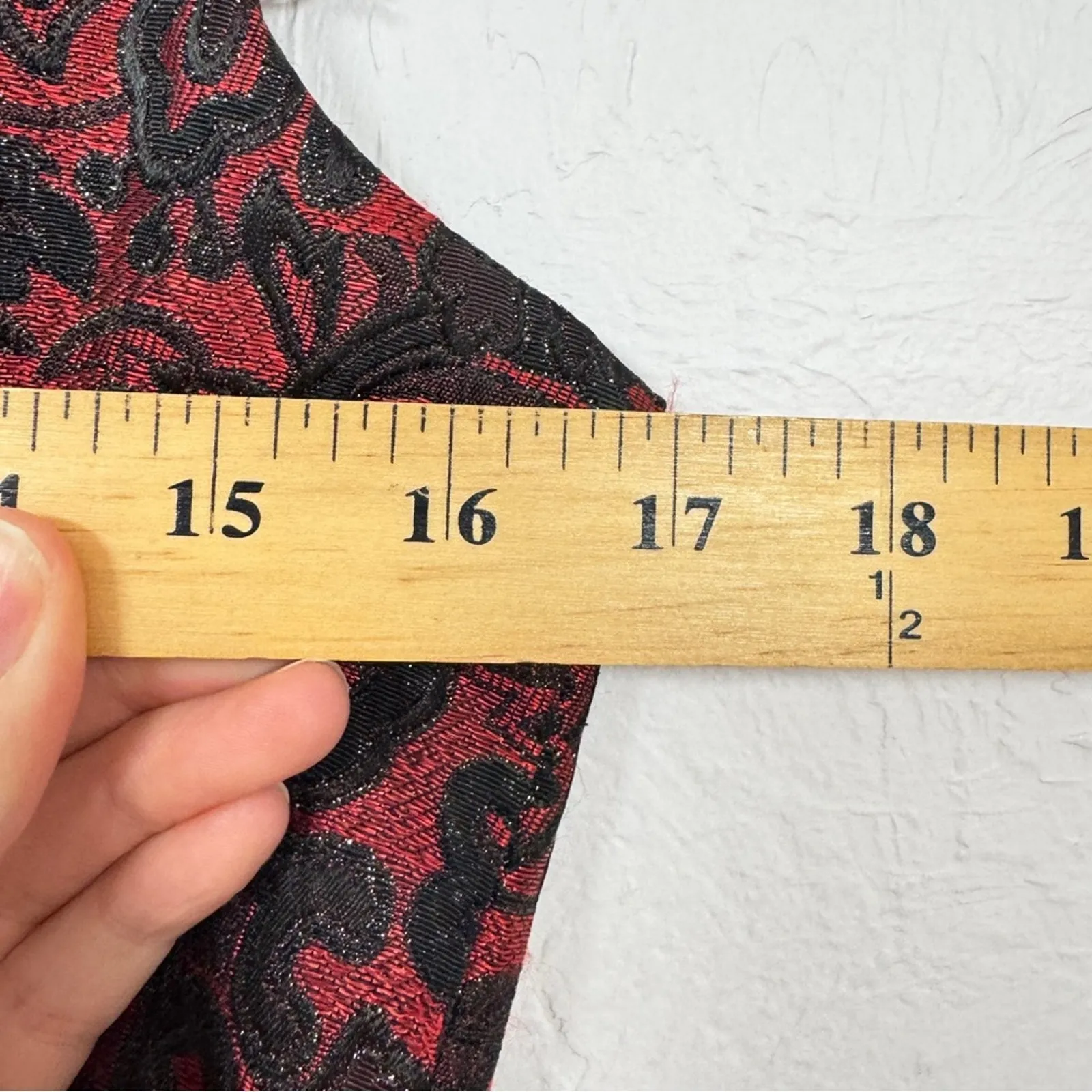 Vintage 90s Black Red Brocade Corset Style Top Womens 12 Witchy Whimsigoth Crop - Image 5