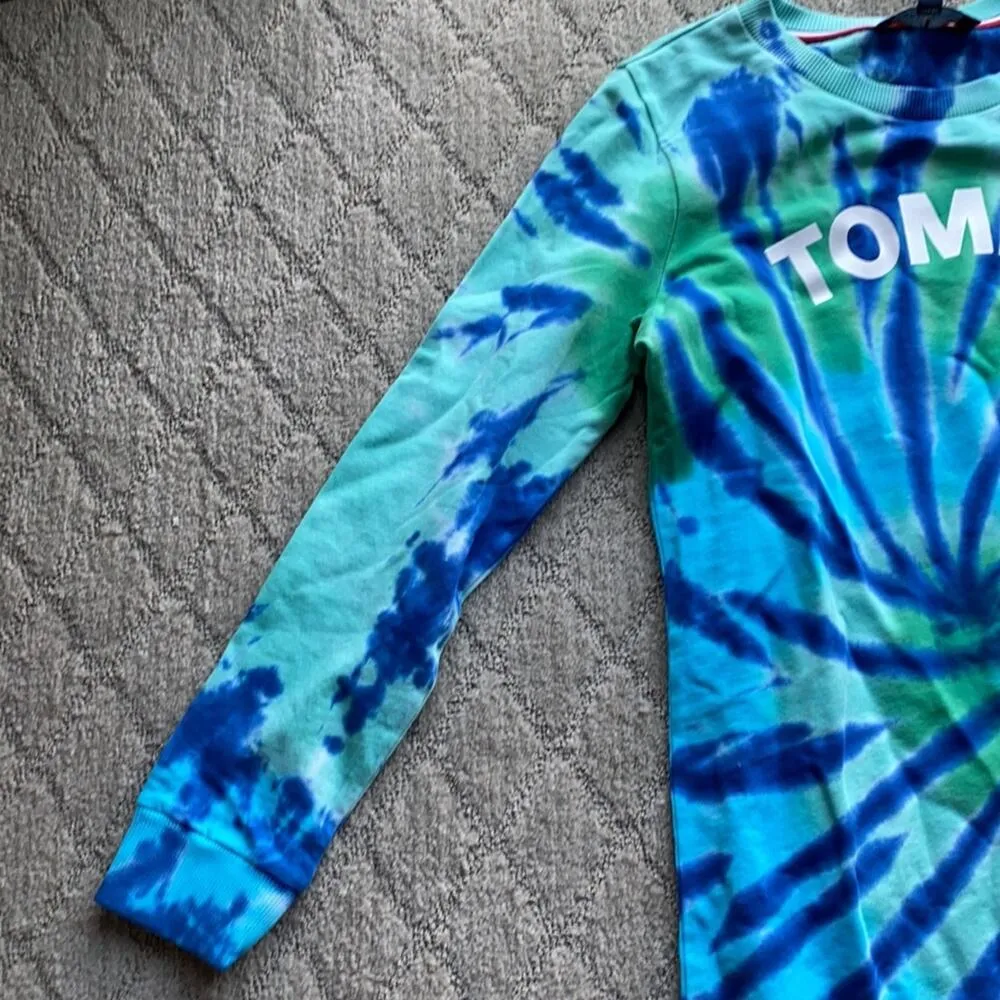 Tommy Hilfiger blue terry tie dye dress Short Casual Dress long sleeve 90s - Image 4