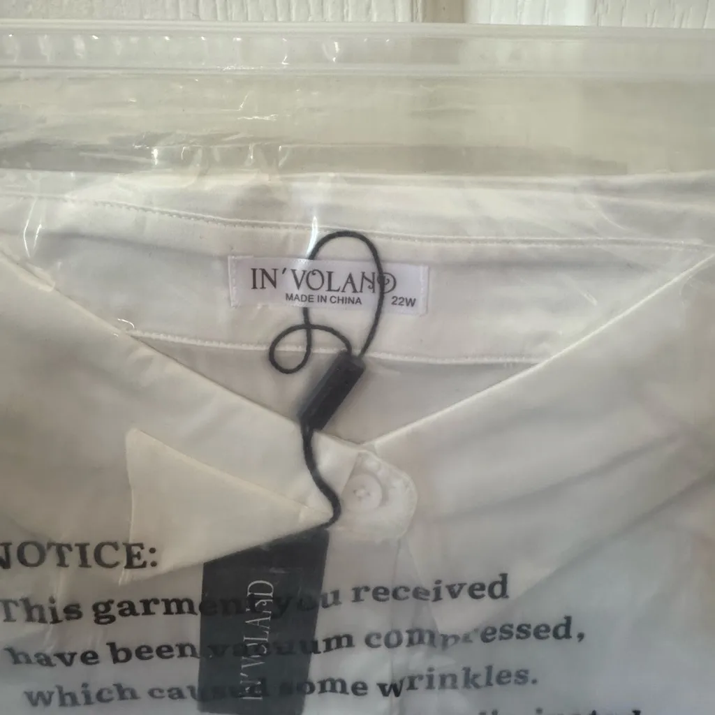 IN'VOLAND Women’s Satin Button Down Shirt Long Sleeve Blouse White 22W NWT - Image 4