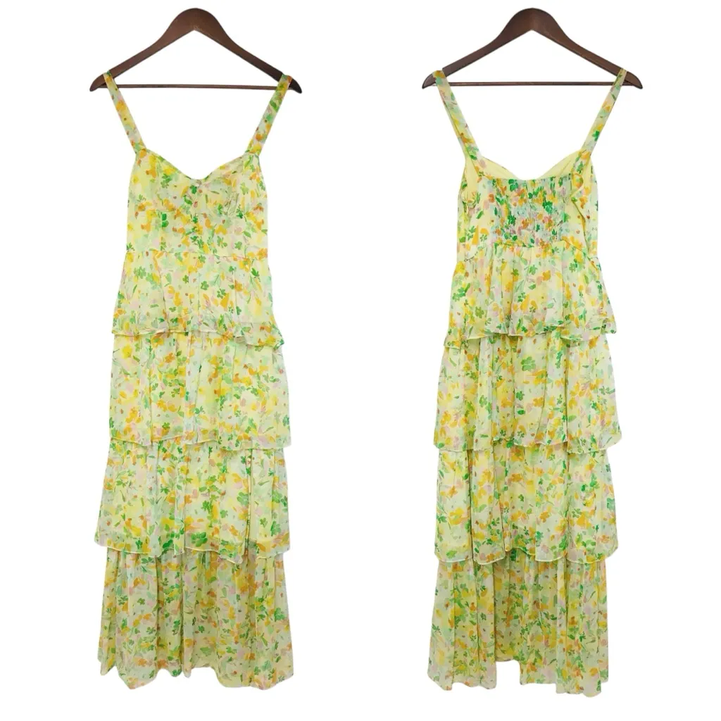 ASTR the Label Midsummer Floral Tiered Maxi Dress Yellow Green Chiffon Small New - Image 3