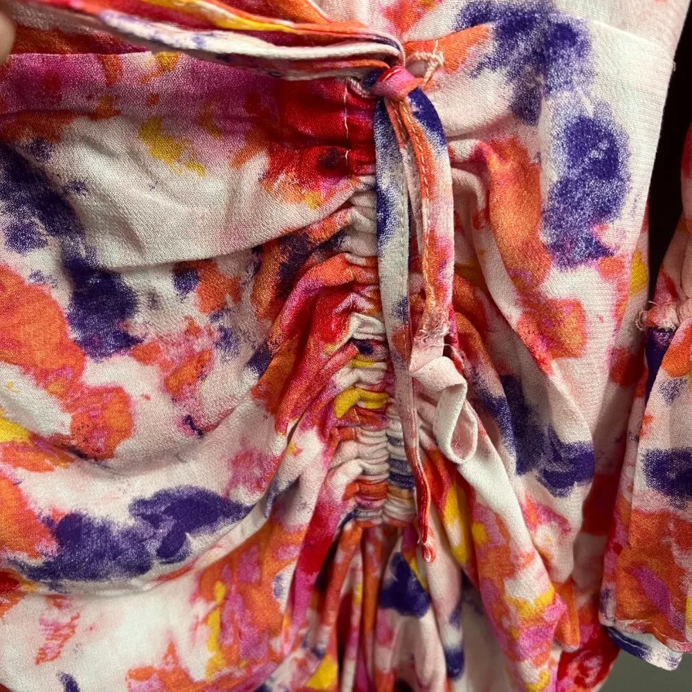 Betsey Johnson Dress 12 Sunset Floral Pink Yarrow Faux Wrap 3/4 Slv V-Neck NWT - Image 6