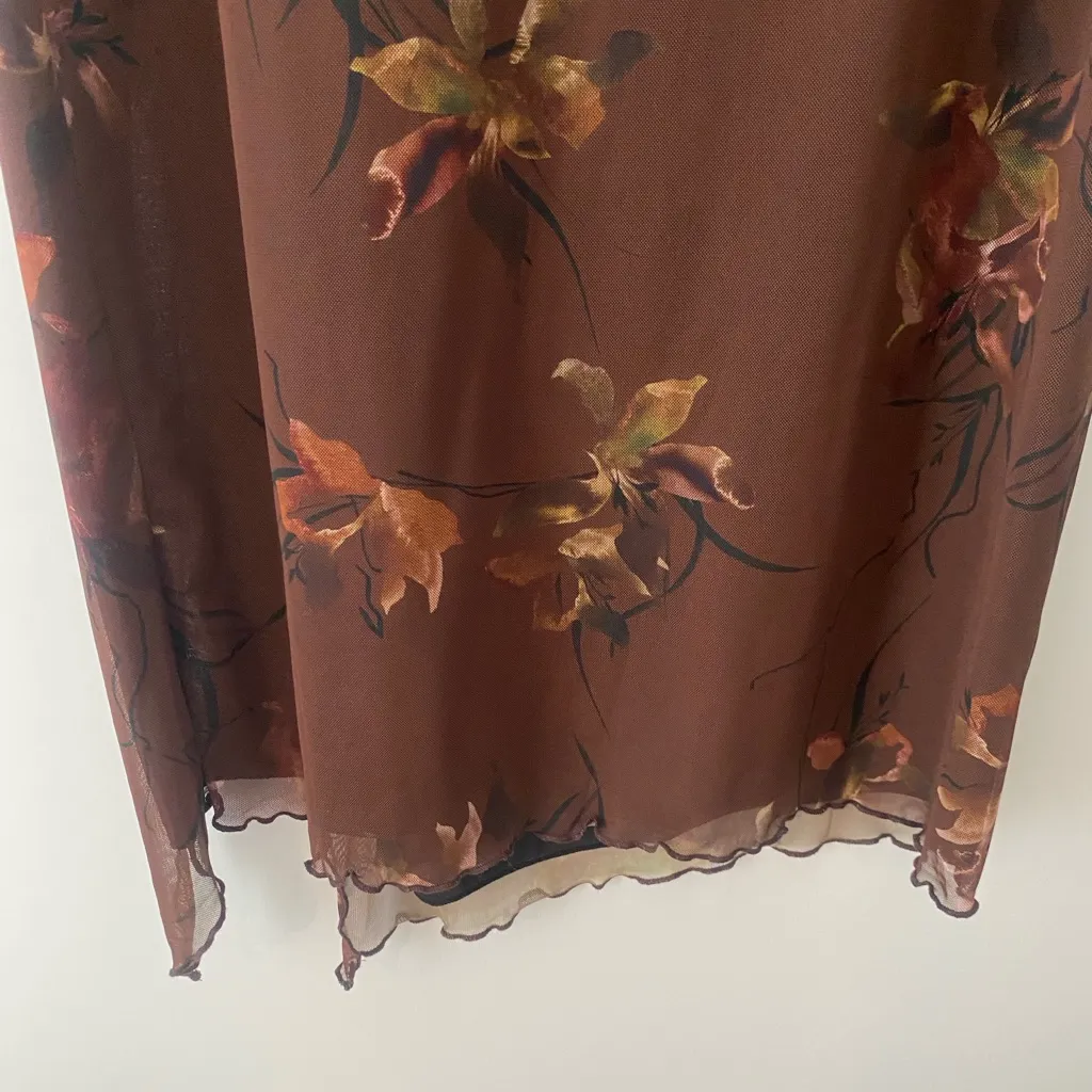 Urban Outfitters UO Samara Mesh Strapless Midi Dress XL Brown Floral Whimsigoth - Image 11