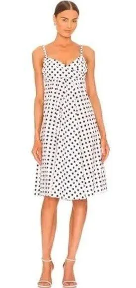 Caroline Constas Phoebe White Black Polka Dot Print Empire Midi Dress Size XS - Image 1