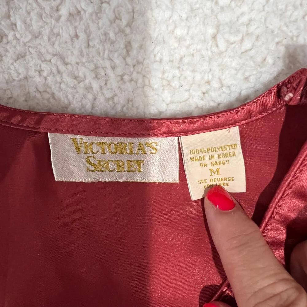 Vintage Victoria's Secret Gold Label Silky Burgundy Sleep Shirt Size M - Image 2