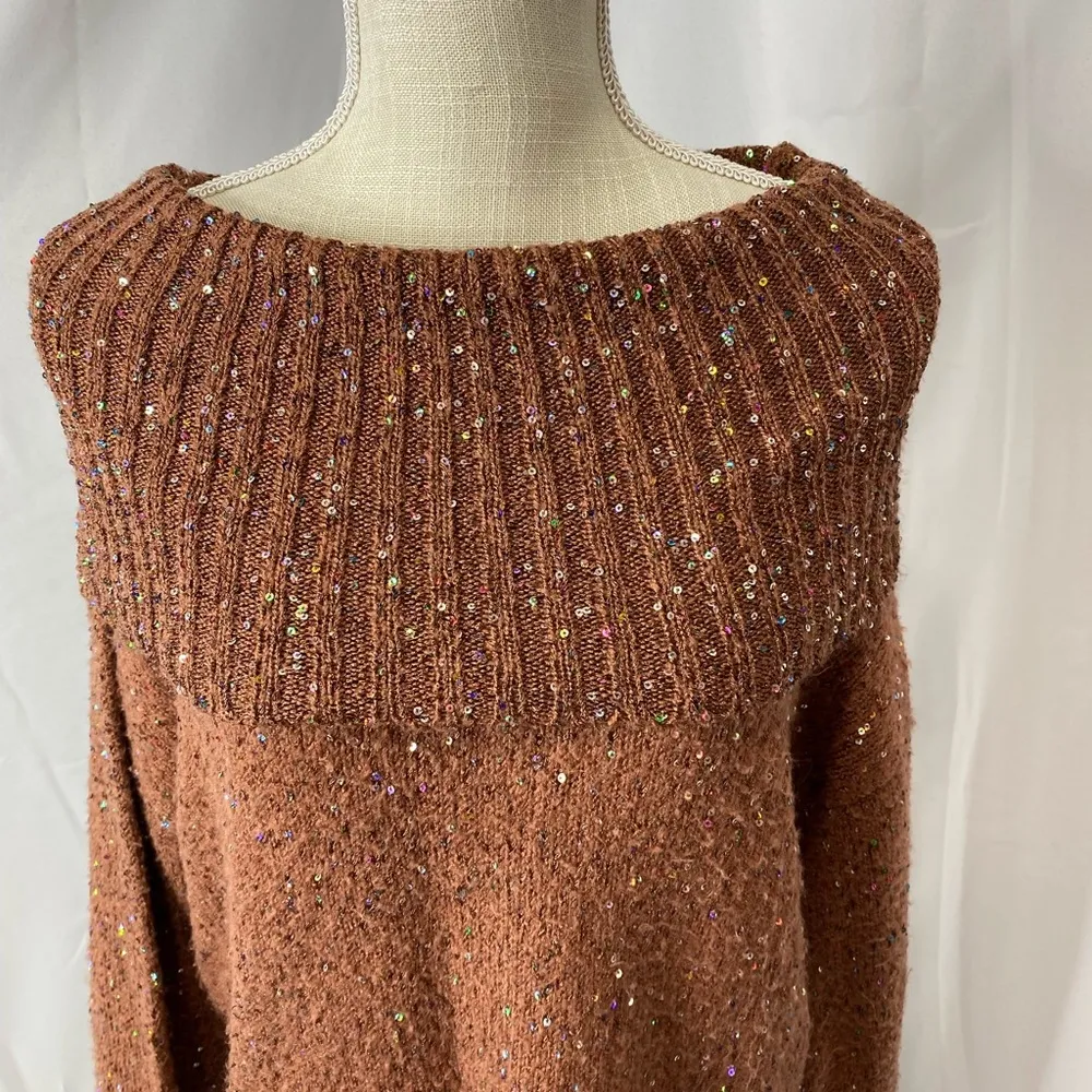 M.I.N.N.E vintage sequin sweater large cowl nice size medium Brown - Image 6
