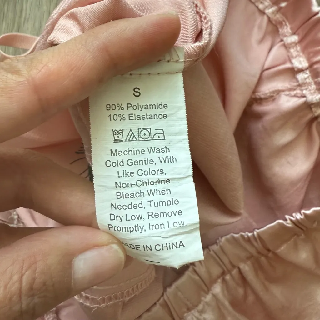 Lace Trim Satin Sleepwear Set in Pink and Black - Image 3