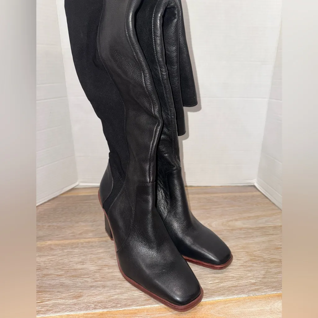 New Knee High Vince Camuto's Dreven Black Leather Block Heel Womens Boots Sz 7.5 - Image 7