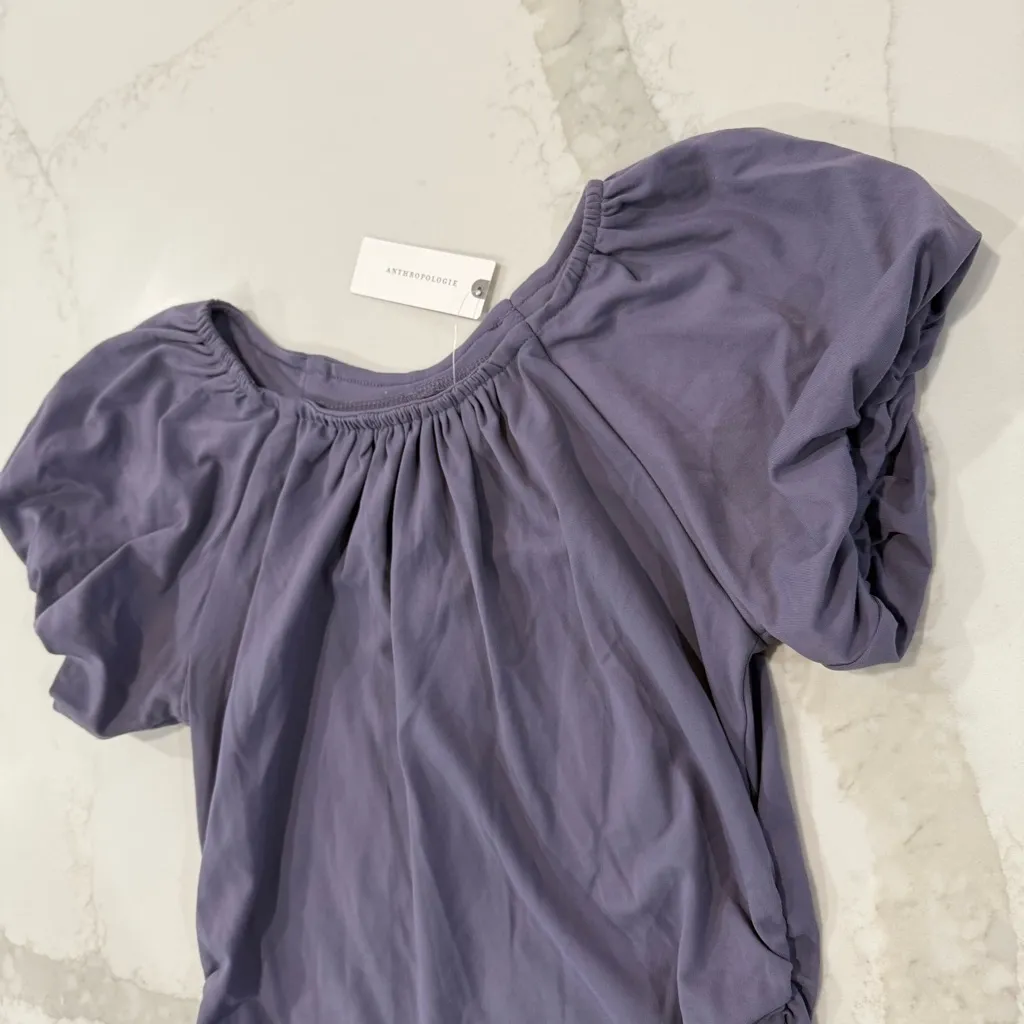 Anthropologie NWT Ruched Puff Cap Short Sleeve Top Women’s XS Lavender Purple - Image 6