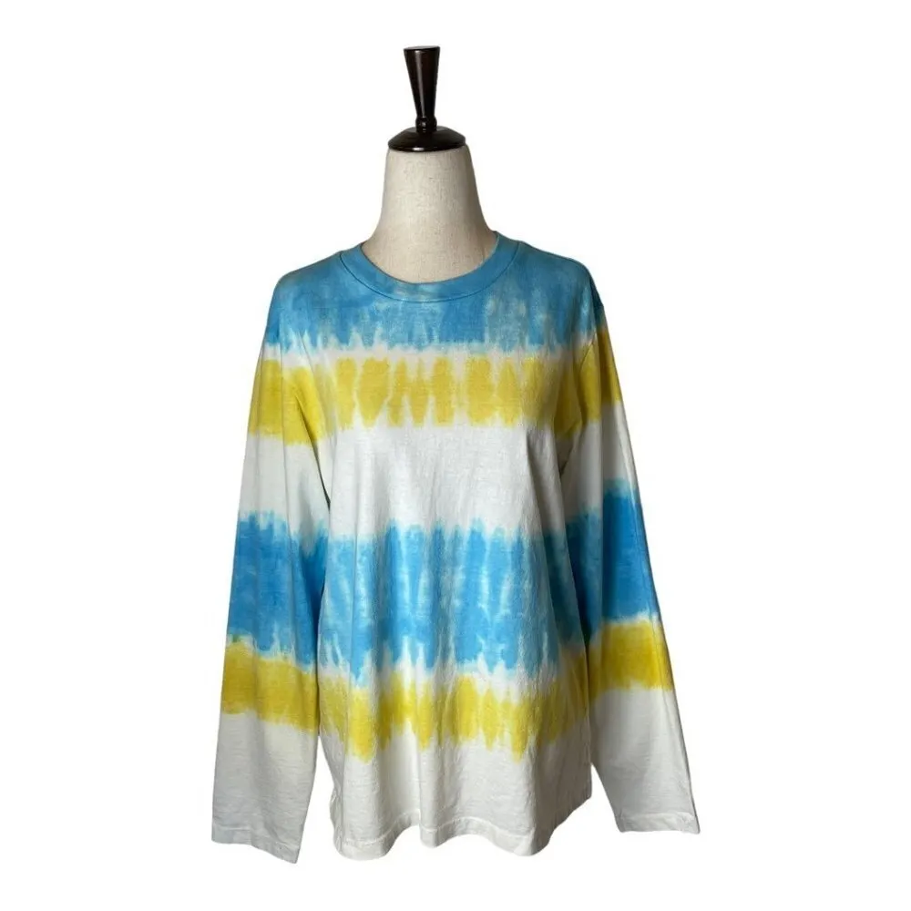 RE/DONE‎ X Hanes Blue And Yellow Tie Dye 50s Long Sleeve Crewneck Tee Size S - Image 3