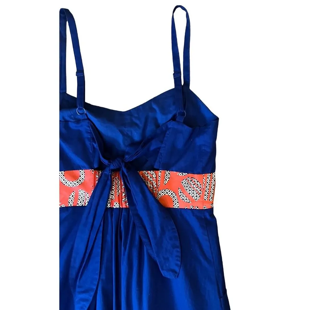 Anthropologie Edme & Esyllte 0 Graphical Dress Sundress Blue Empire Waist Pleats - Image 6