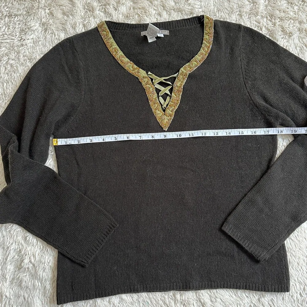 Vintage Isabella Bird Medium Merino Angora Cashmere Beaded Brown Sweater Green - Image 7