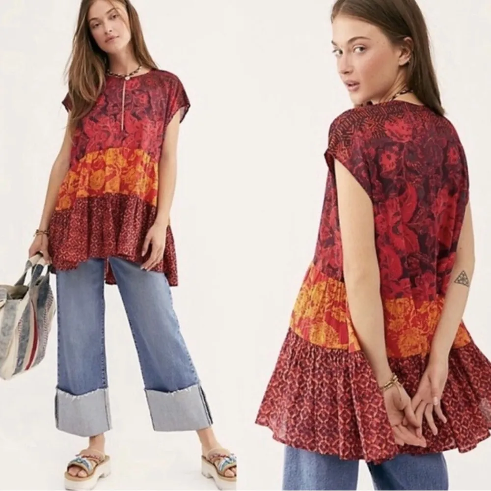 Free People Gotta Have You Tunic Top Cotton Oversized Tiered Sheer Boho Flowy XS - Image 4