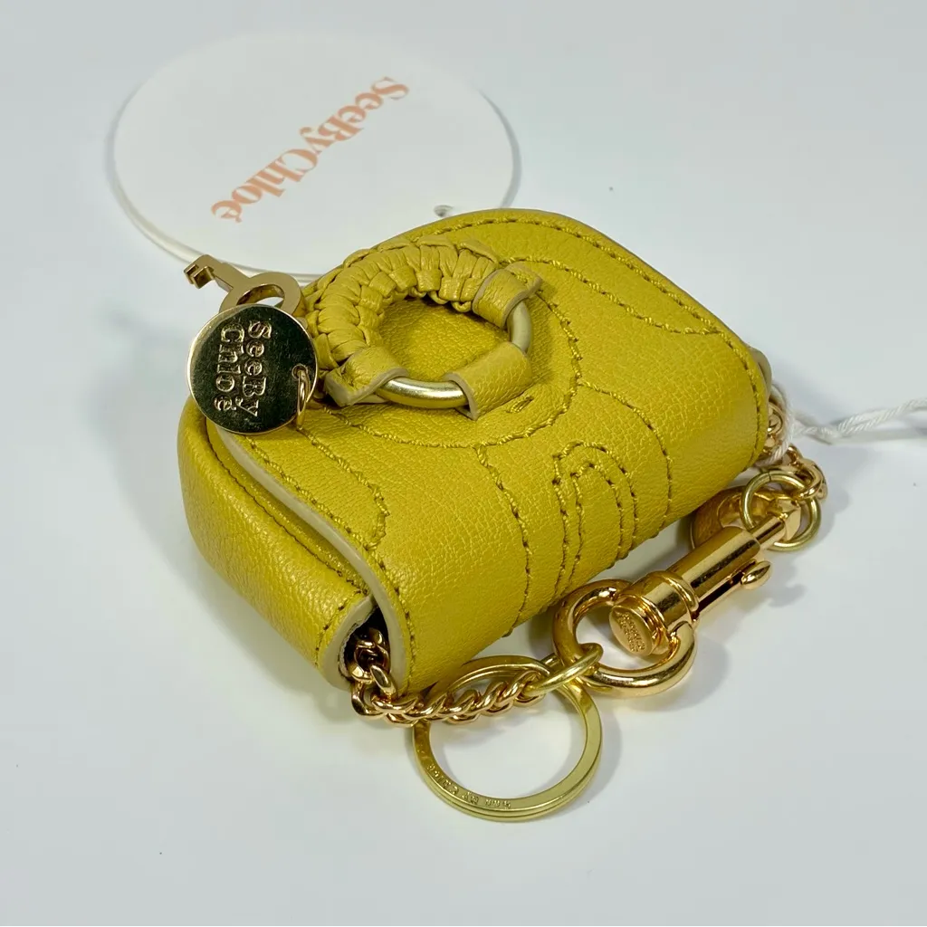 See by Chloe Keyring With Leather Pouch Goat Leather Pure Yellow NEW Gift - Image 9