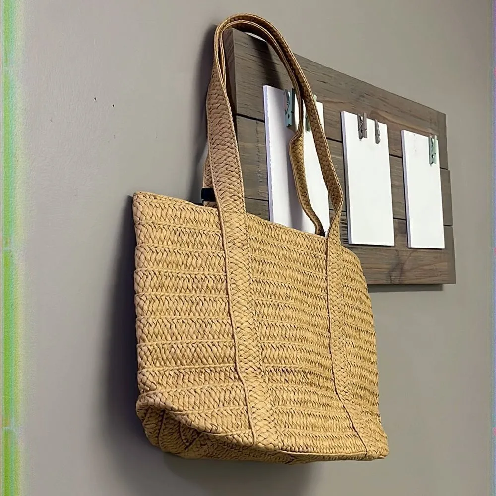 Draper James Two Strap Straw Purse with Removable Silky Navy Floral Tie - Image 7