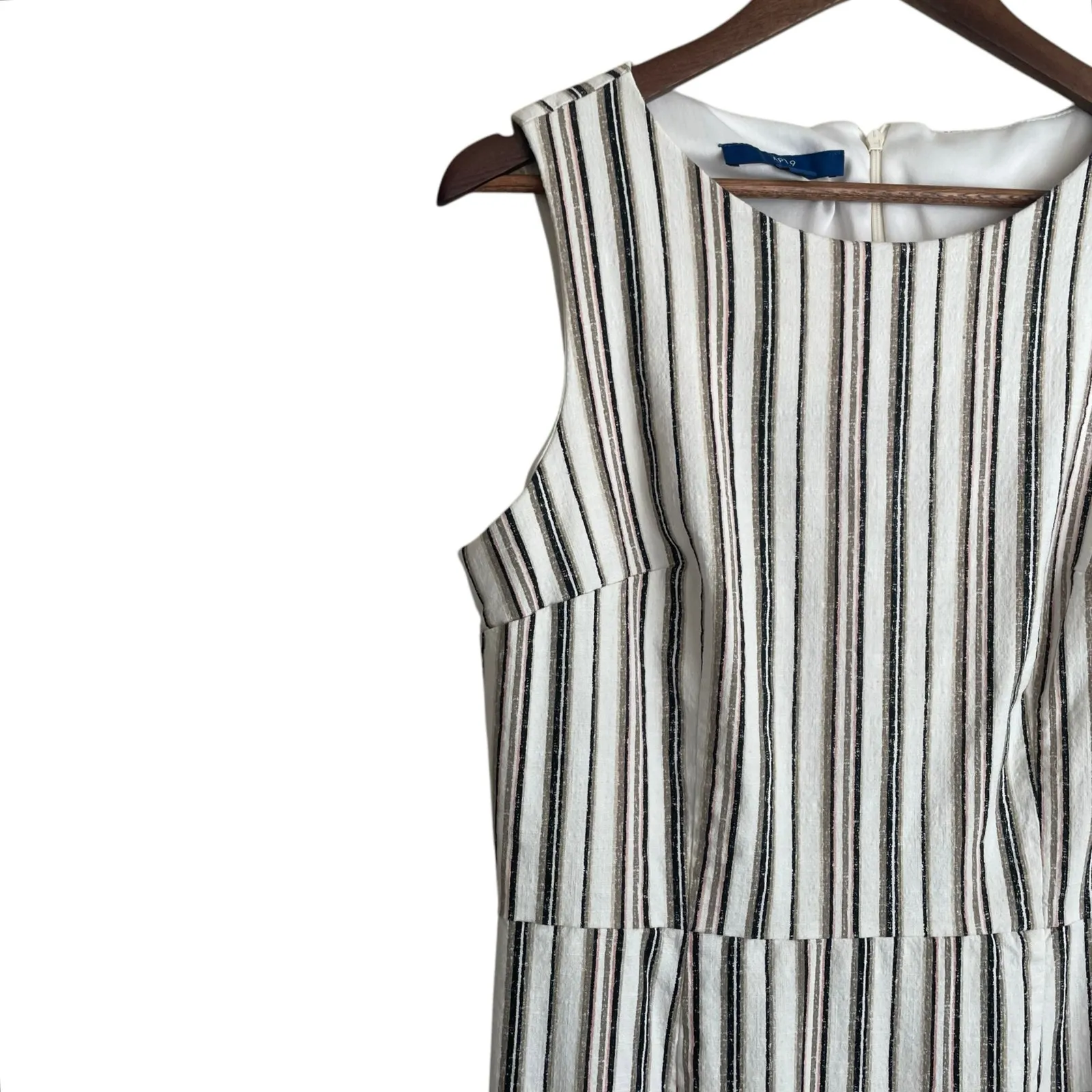 Apt‎ 9 Women Shift Dress 14 Neutral Striped Linen Blend Coastal Office Travel - Image 6
