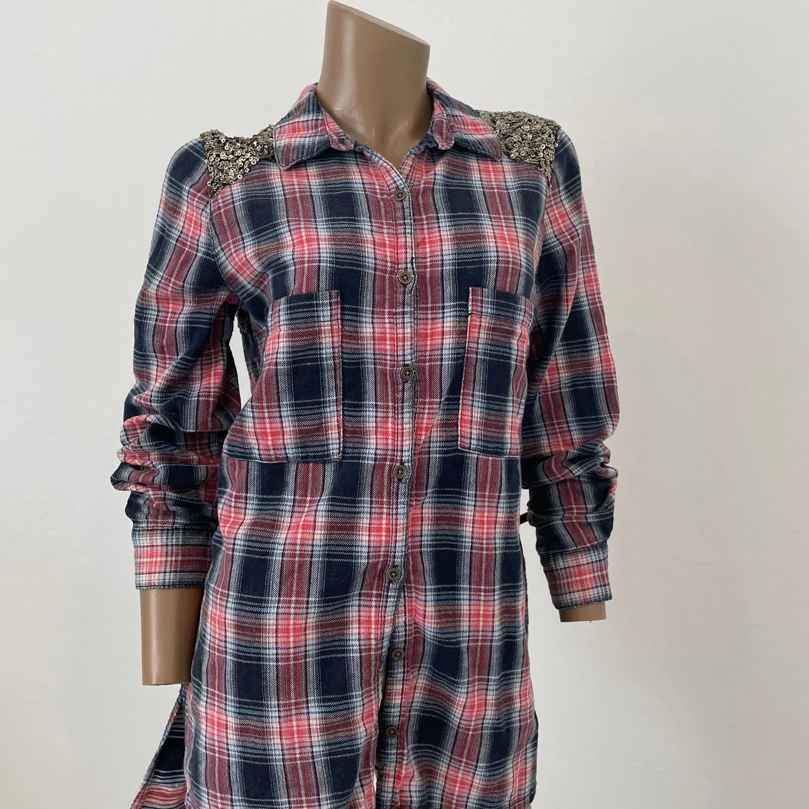 Free People Little Bit of Sugar plaid flannel sequin mesh panels TLS2 2011 - Image 9