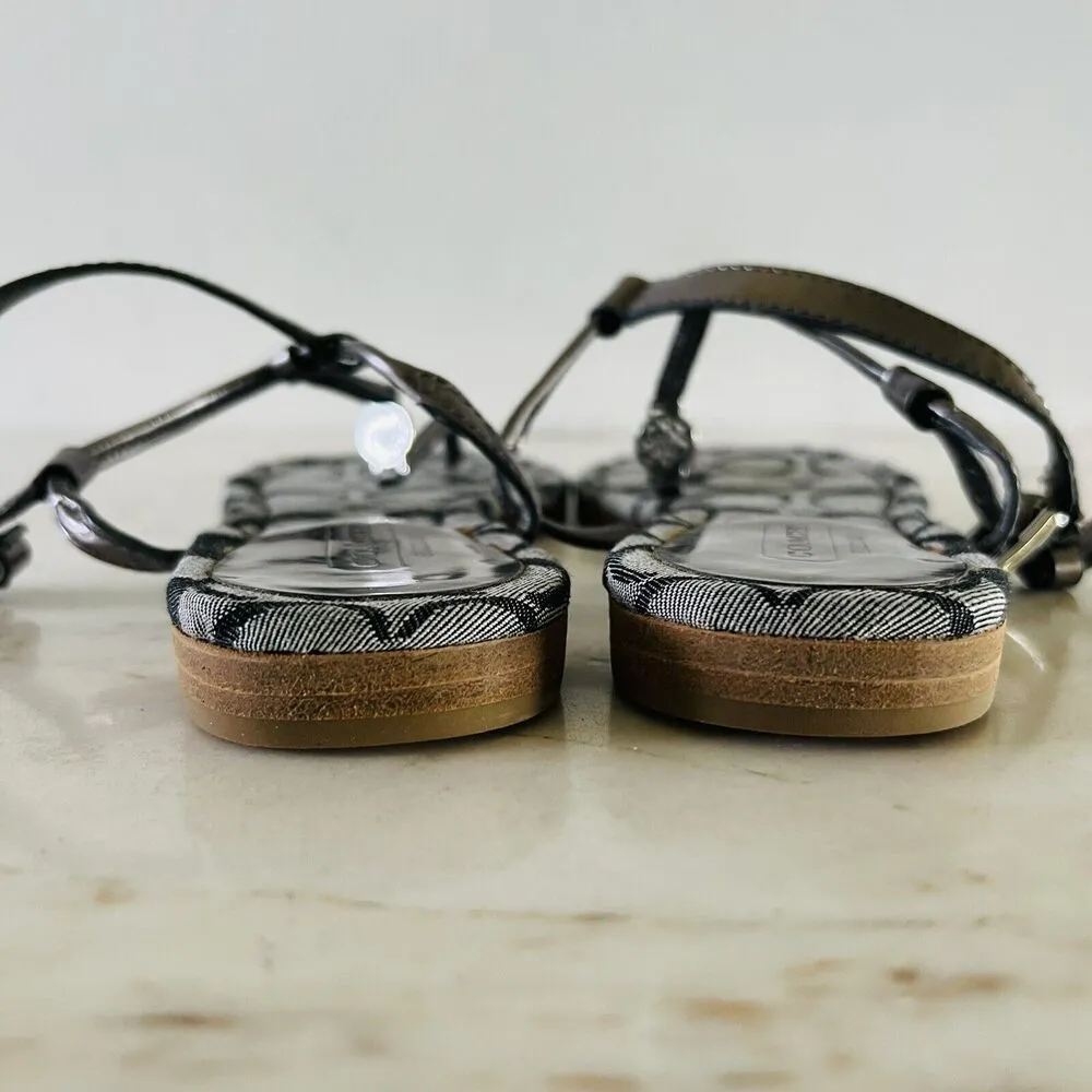 COACH Shirley Gray Black Canvas Logo Print Thong Sandal Silver Accent - US 7.5 - Image 7