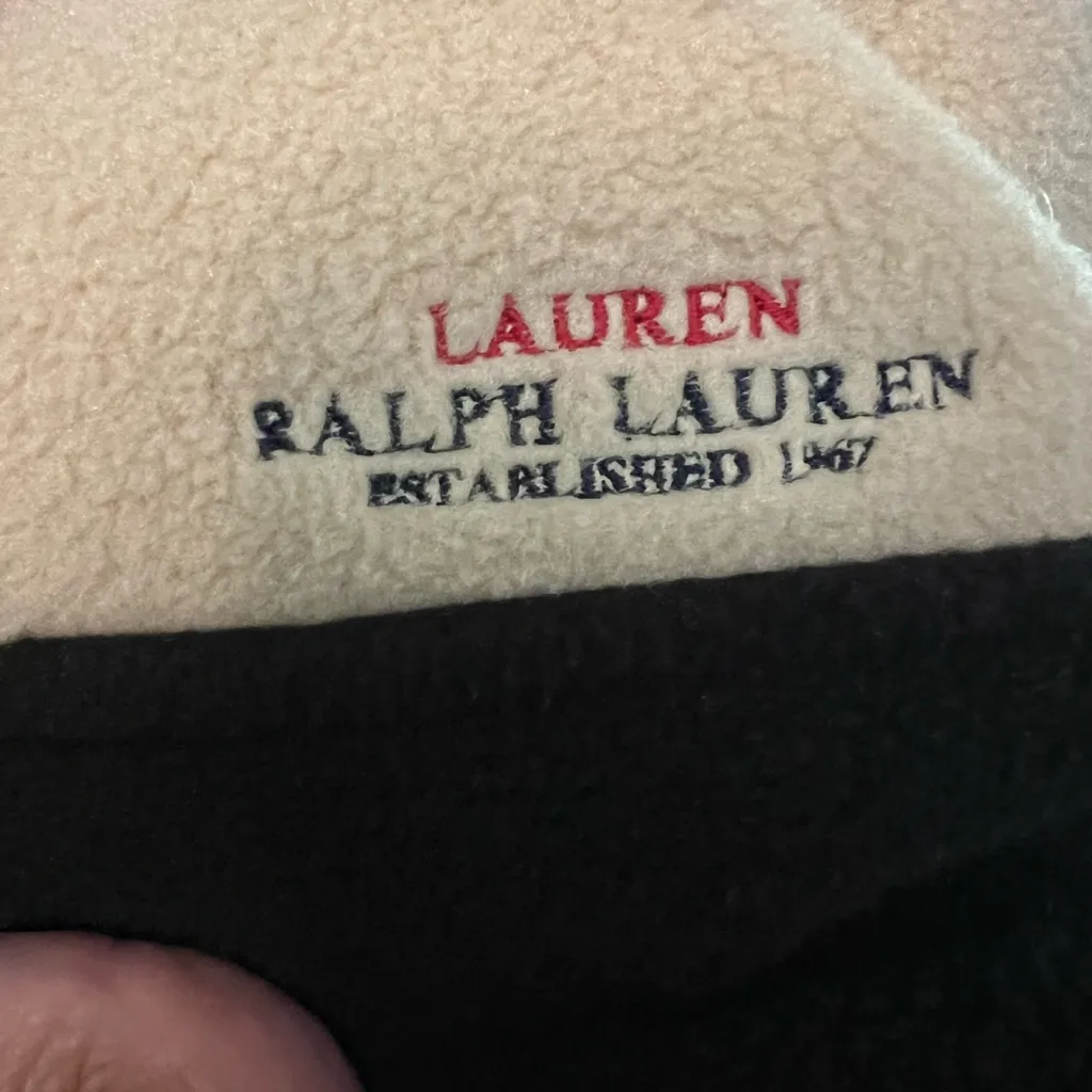 Vintage Lauren Ralph Lauren Fleece 1/4 Zip Pullover Womens Large Ivory Black - Image 3
