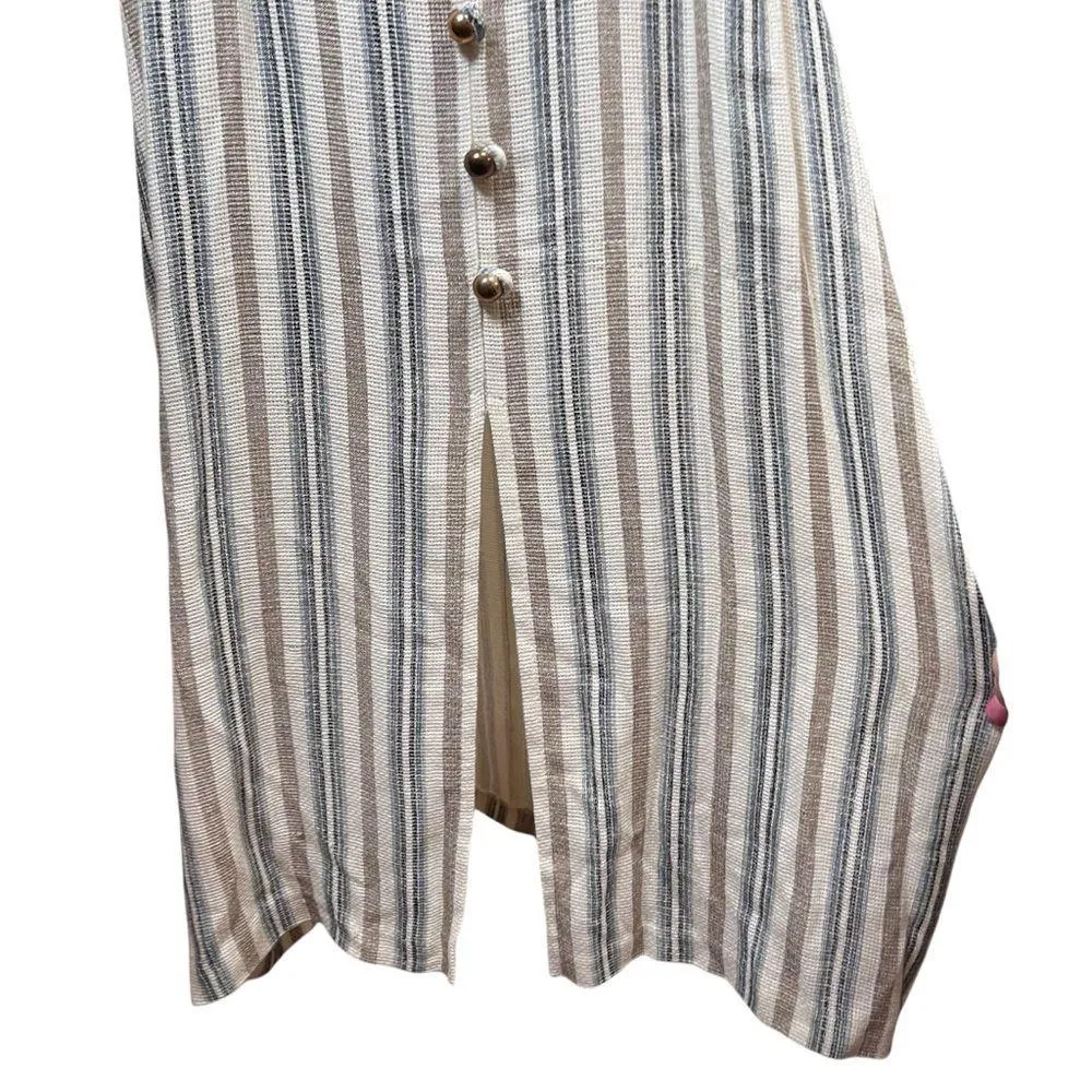 VTG 80s Diana Marco Flax Linen Midi Dress Kaftan Boho Lagenlook Plus Sz 16W USA Blue - Image 3