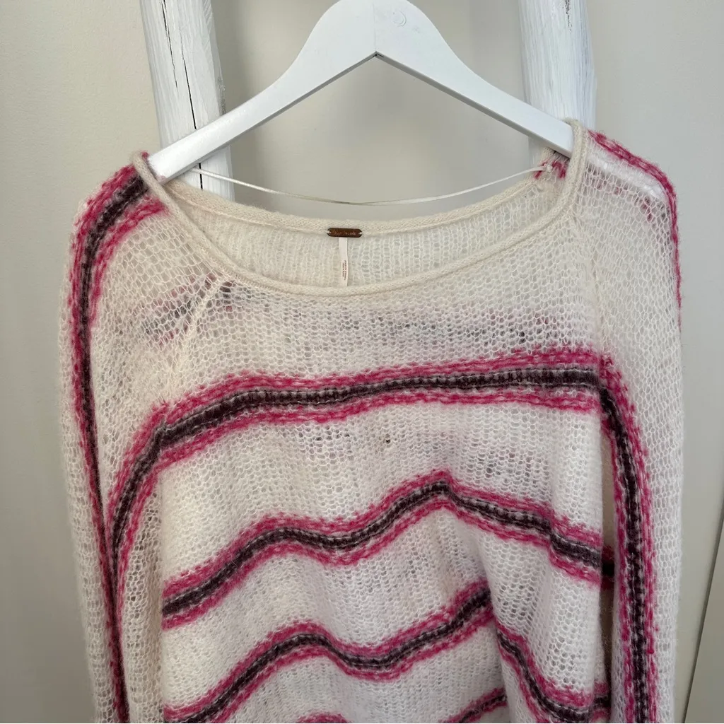 Free People Hockley Stripe Sweater Evening Cream with Pink and Purple Stripes - Image 5