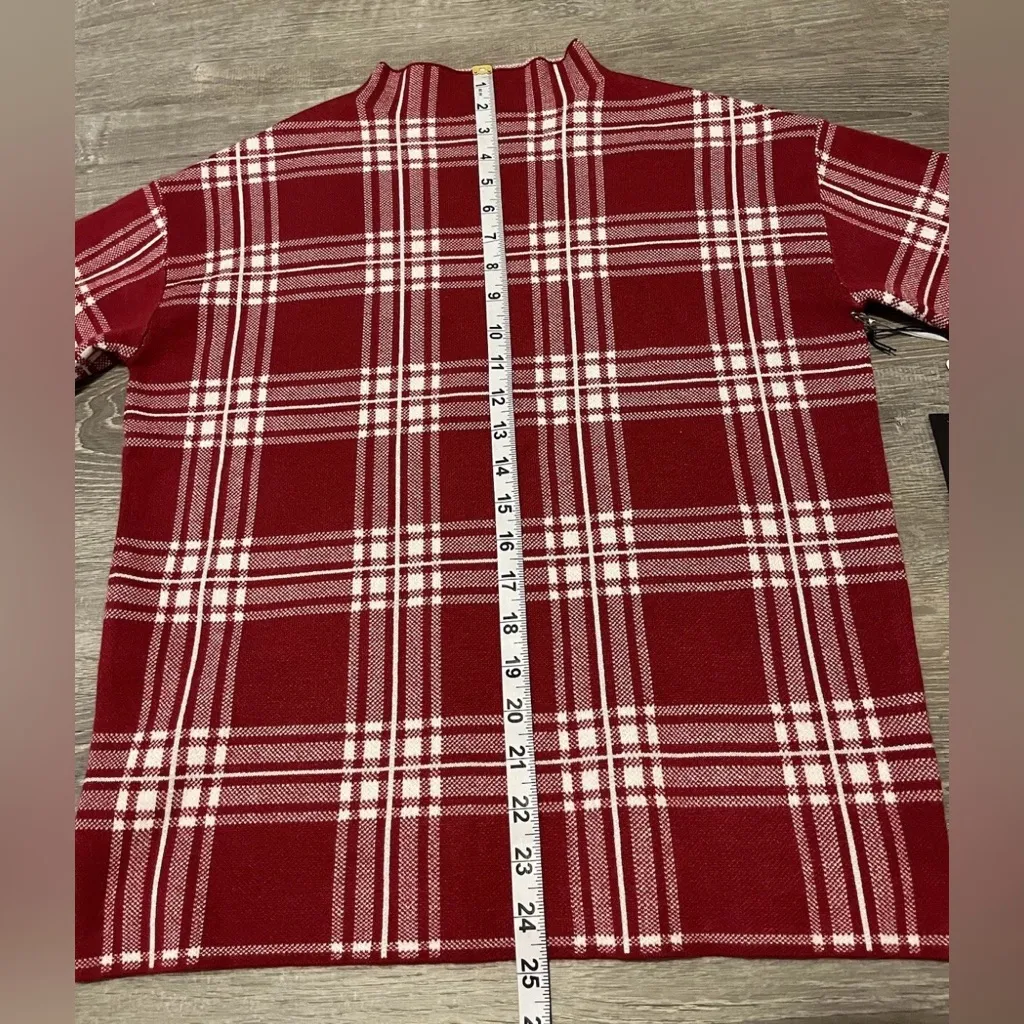 Tahari Red White Plaid Mock Neck Pullover Long Sleeve Sweater Womens Sz XS NWT - Image 3
