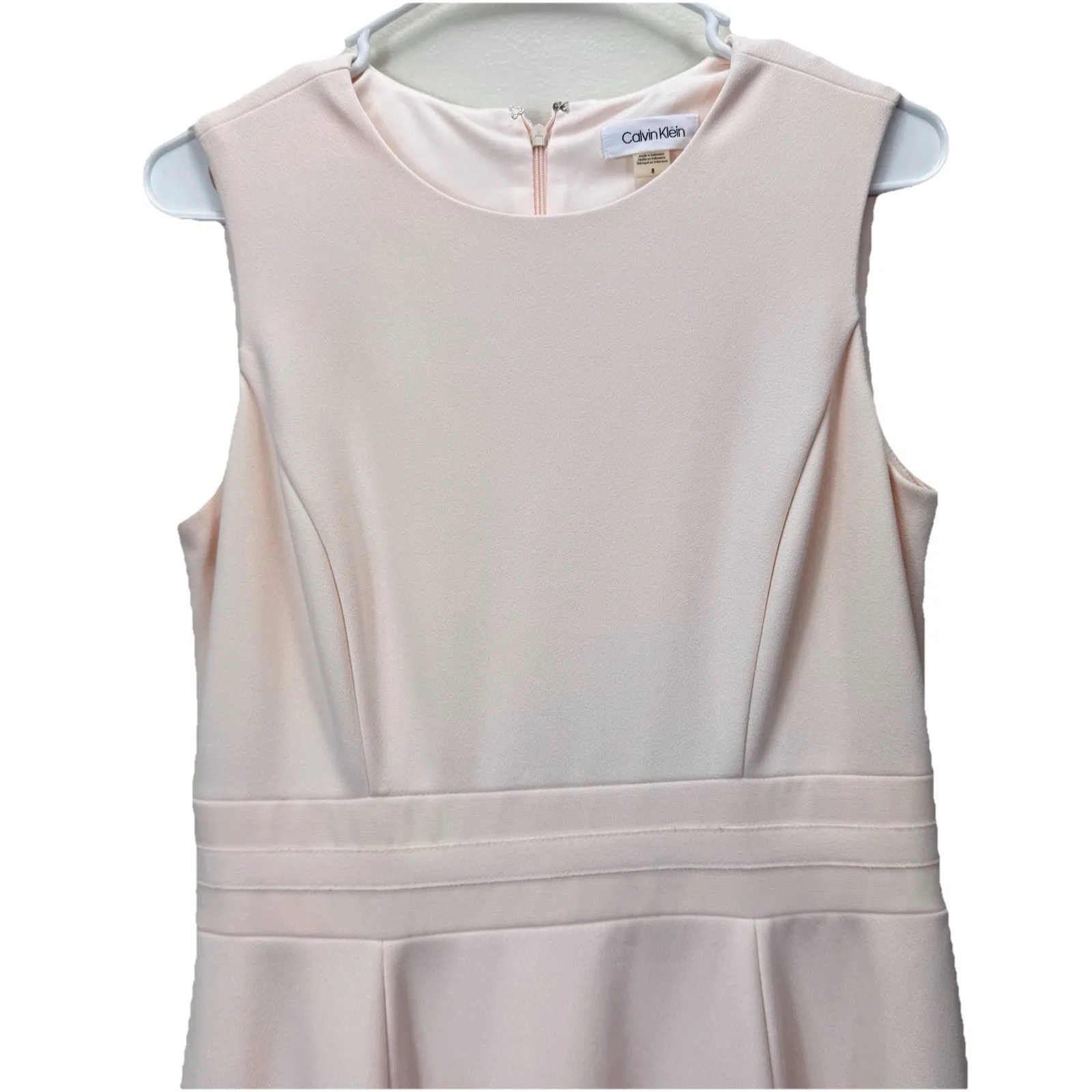 Calvin Klein‎ Blush Pink Mesh Illusion Hem Fit Flare Stretch Sleeveless Dress 8 - Image 4